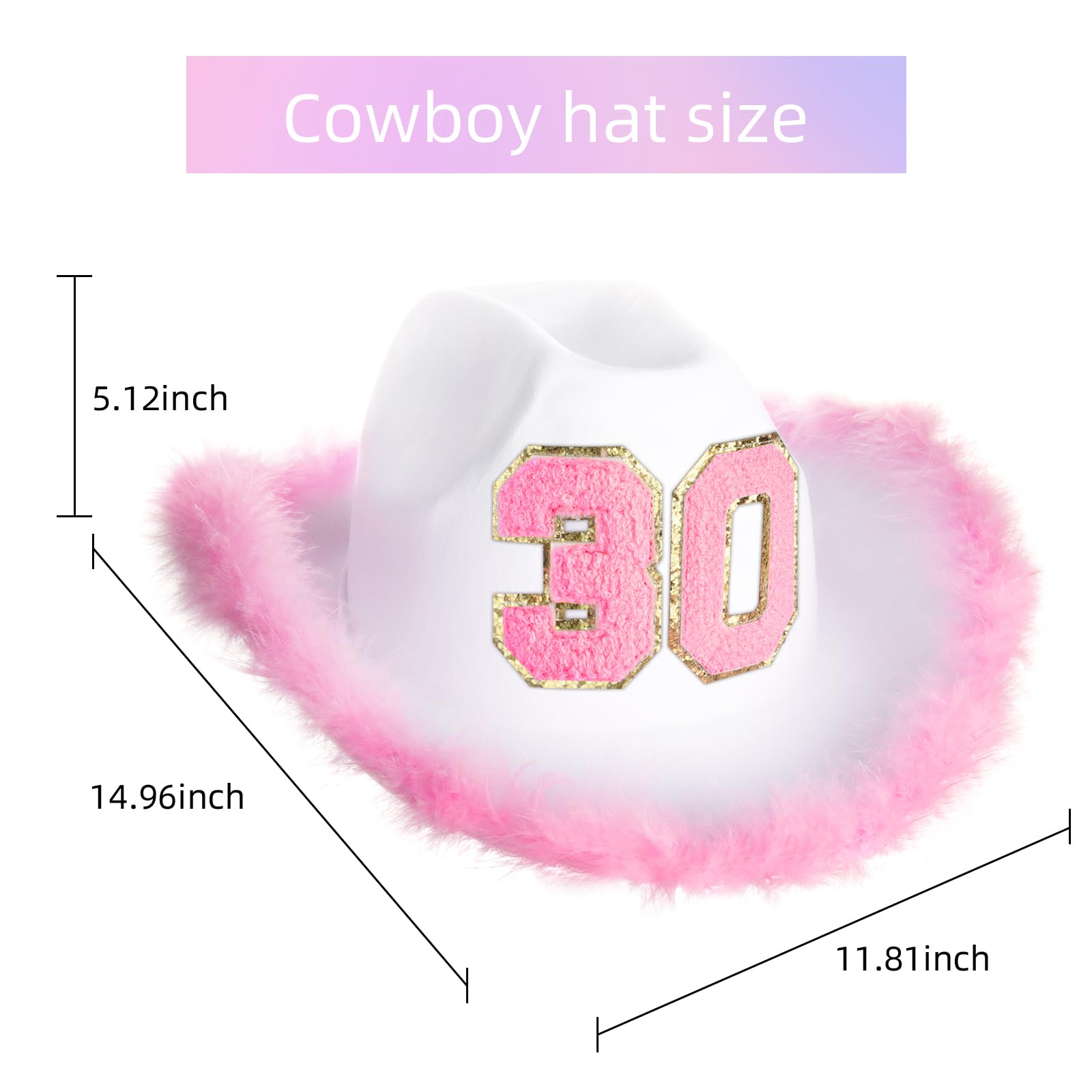 JUSTOTRY 30th Birthday Pink Cowboy Hat - 30TH Birth day Outfit Gifts for Women Cowgirl Hats with Wide Brime for 30th Birthday Decorations