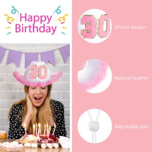 JUSTOTRY 30th Birthday Pink Cowboy Hat - 30TH Birth day Outfit Gifts for Women Cowgirl Hats with Wide Brime for 30th Birthday Decorations