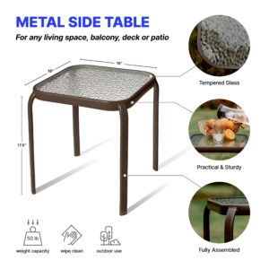 PROLISOK Bronze Metal Outdoor Side Table with Tempered Glass Top – Elegant Small 16" Square Patio Table – Durable Weather-Resistant Coffee Bistro Accent End Table for Outside and Garden