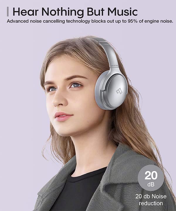 INFURTURE Active Noise Cancelling Headphones, H1 Wireless Over Ear Bluetooth Headphones, Deep Bass Headset, Low Latency, Memory Foam Ear Cups,40H Playtime (Silver)