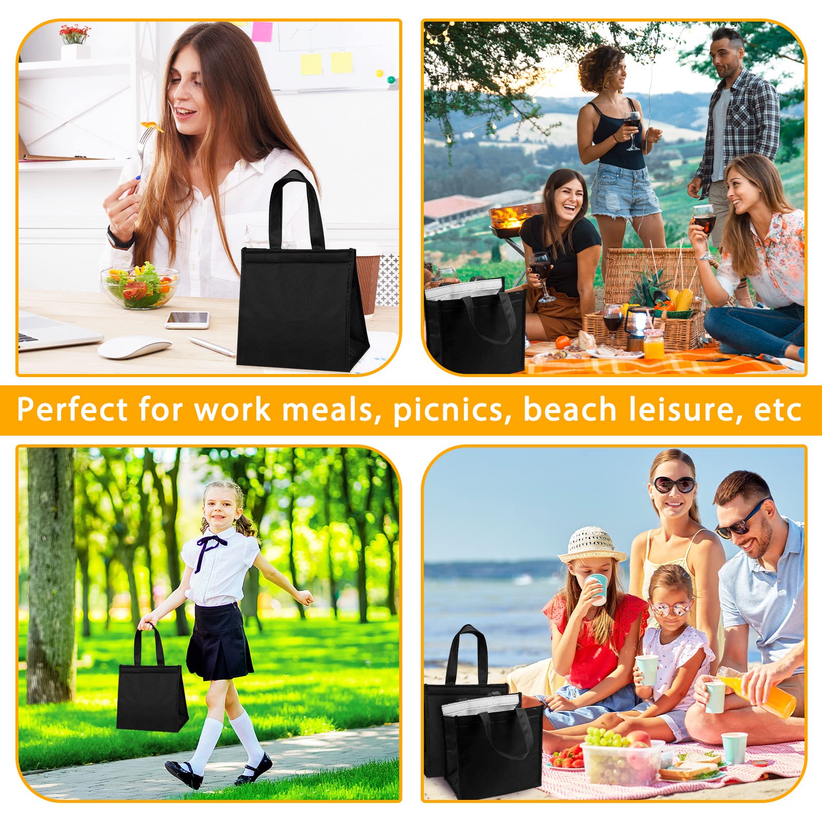 meekoo 12 Pcs Lunch Bag Insulated Lunch Bag Reusable Leakproof Cooler Bag Waterproof Lunch Tote for Women Men Adults Unisex Work Lunch School Picnic Office Travel, Back to School