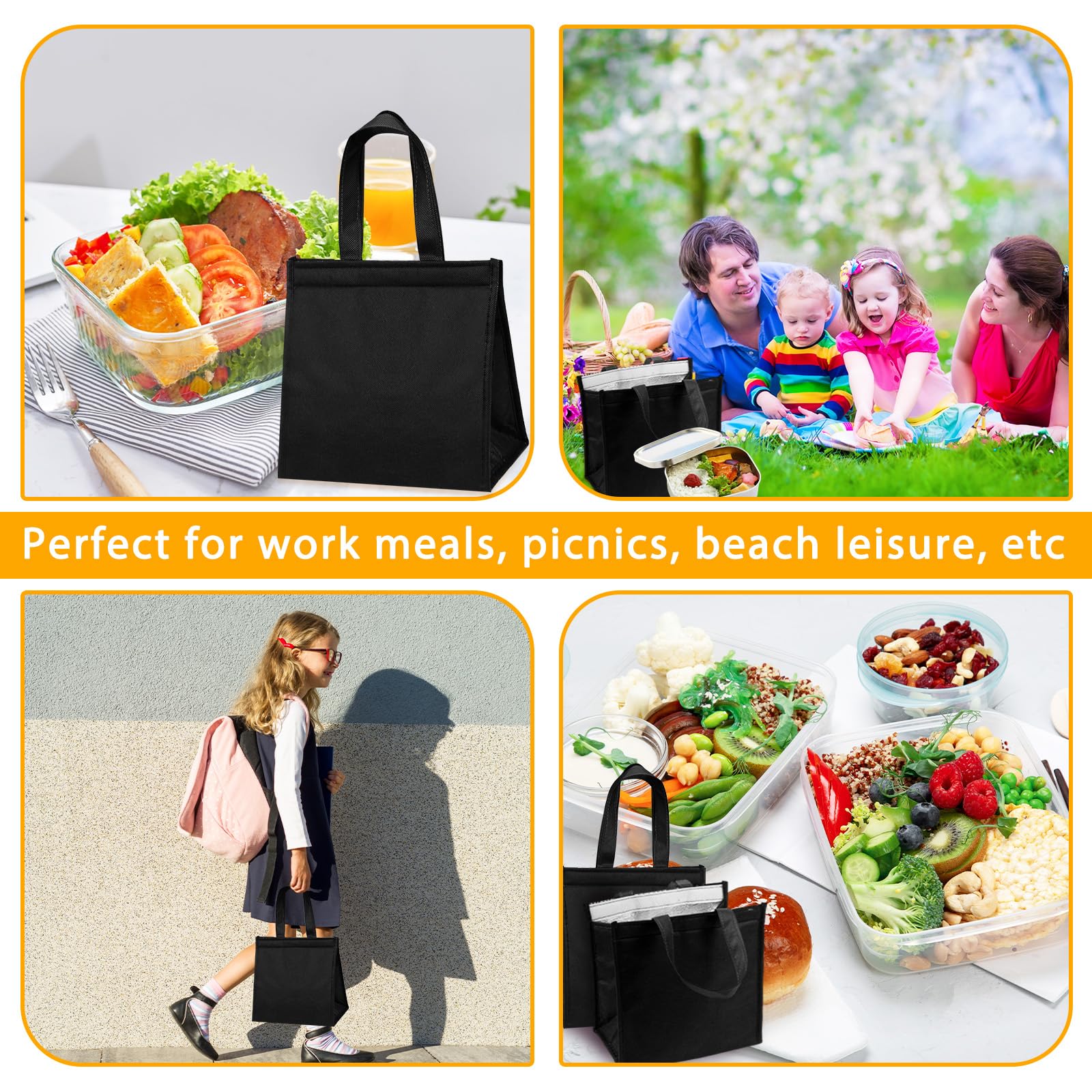 meekoo 12 Pcs Lunch Bag Insulated Lunch Bag Reusable Leakproof Cooler Bag Waterproof Lunch Tote for Women Men Adults Unisex Work Lunch School Picnic Office Travel, Back to School