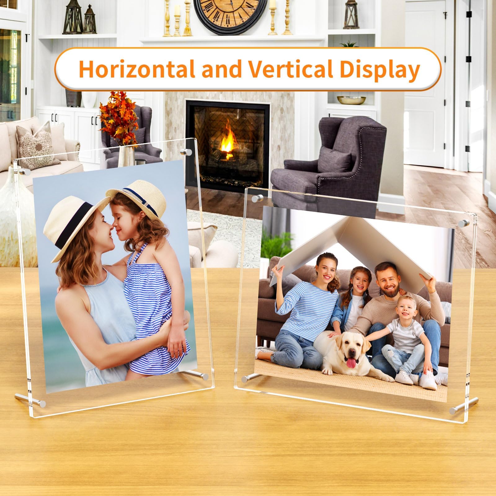 AITEE 11x14 Acrylic Picture Frames 2 Pack, Clear Desk Picture Frames with Stand, Modern Frameless Floating Frames Lucite Transparent Square Cubes Frame for Wall & Desktop Display Gift for Home Office