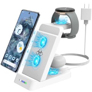 elobeth wireless charging station, 3 in 1 for google pixel products, qc3.0 18w, compatible with pixel 8 pro/8/7 pro/7/fold/6/6 pro/5/4/3/xl, watch, buds pro, iphone/airpods (not watch 2)