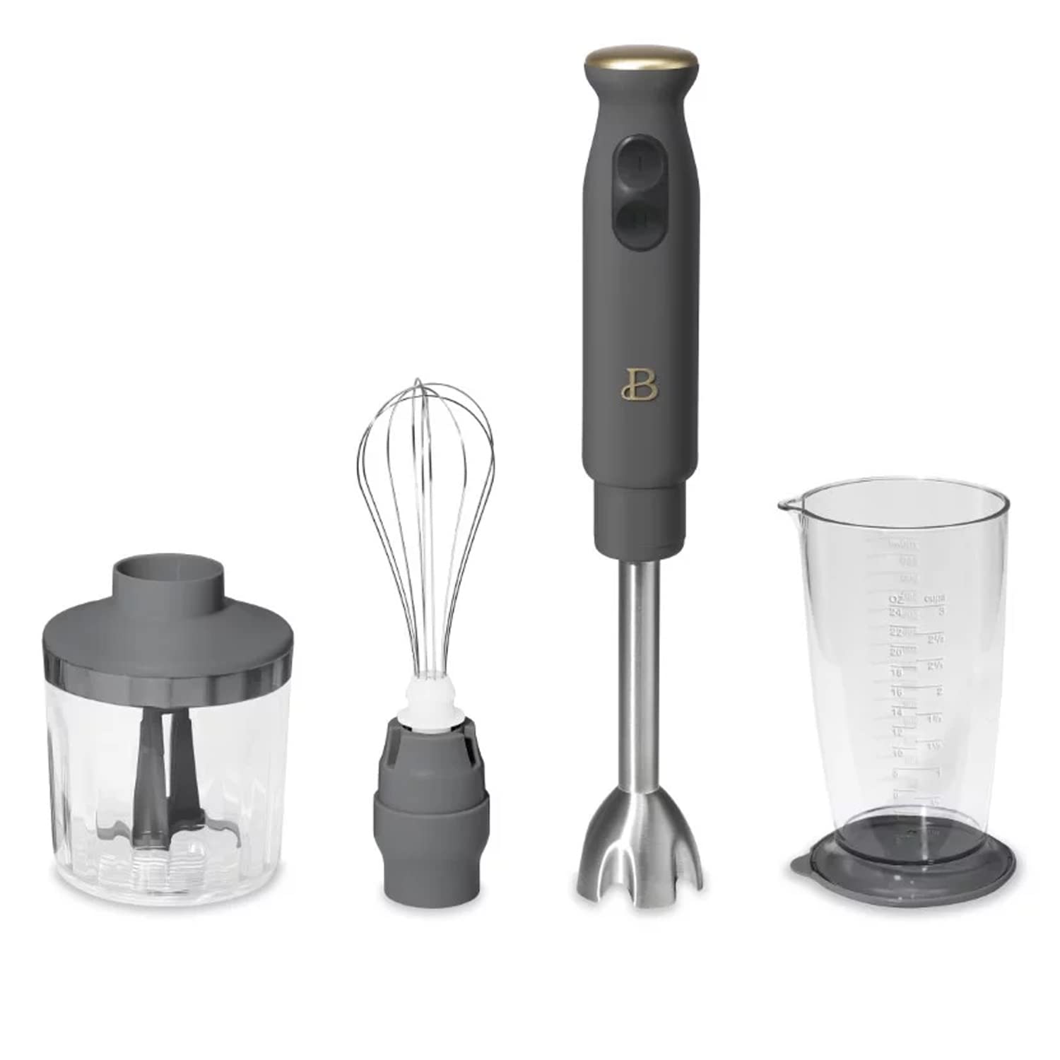 Beautiful Immersion Blender with 500ml Chopper and 700ml Measuring Cup, by Drew Barrymore (Oyster Gray)