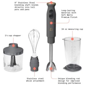 Beautiful Immersion Blender with 500ml Chopper and 700ml Measuring Cup, by Drew Barrymore (Oyster Gray)