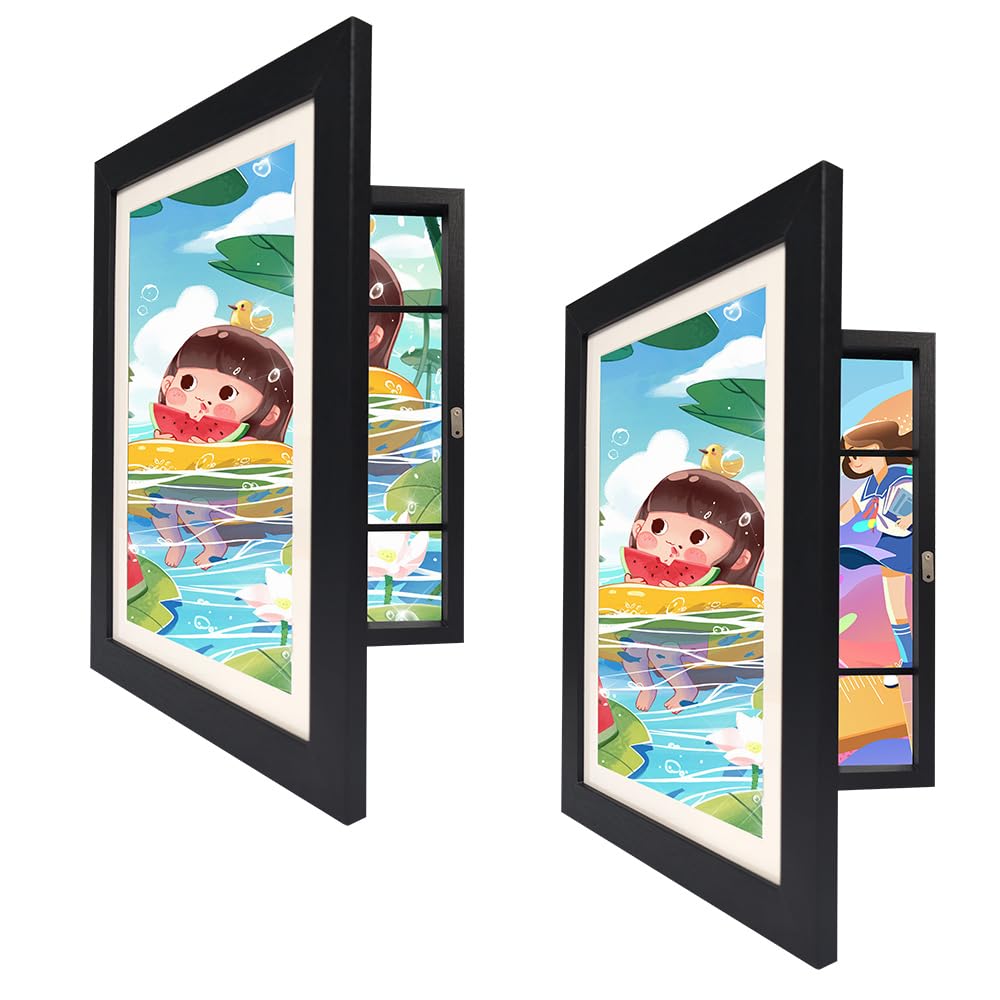 SEONHOKEEN 2 Pack Kids Art Frames, Kids Artwork Frames Changeable Front Opening Kids' Picture Frames for Kids Art Display (BLACK)