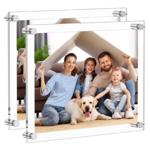 aitee 11x14 acrylic picture frames 2 pack, clear picture frames for wall, modern frameless picture frames lucite transparent square cubes floating hanging photo frame gift for home office display