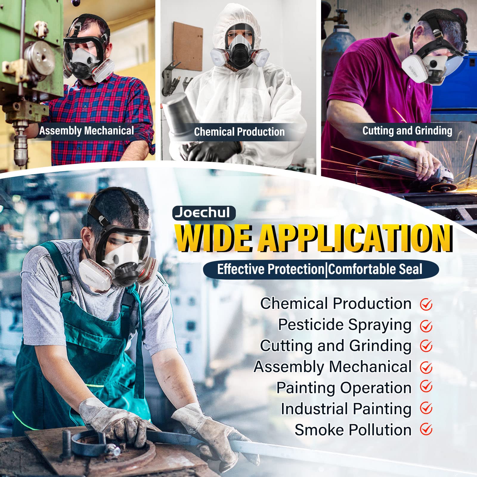 Joechul Full Face Respirator Mask, Full Face Gas Mask with 2097&6001CN Filters, Full Face Respirator Mask with Filters for Chemicals, Paint, Dust, Organic Vapor, Polishing, Welding, Spray