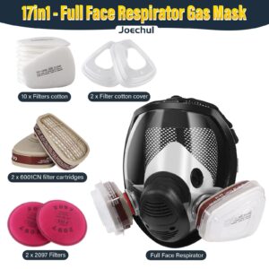 Joechul Full Face Respirator Mask, Full Face Gas Mask with 2097&6001CN Filters, Full Face Respirator Mask with Filters for Chemicals, Paint, Dust, Organic Vapor, Polishing, Welding, Spray