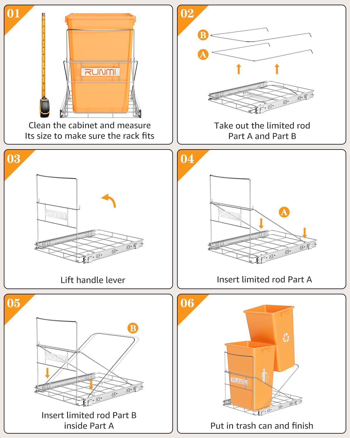 Double 37 Quart Pull Out Trash Can Under Cabinet, Under Sink Trash Can Rack, 70 Liter Total Capacity, Cabinet Trash Can Pull Out Kit, Not Included Can