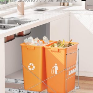 Double 37 Quart Pull Out Trash Can Under Cabinet, Under Sink Trash Can Rack, 70 Liter Total Capacity, Cabinet Trash Can Pull Out Kit, Not Included Can