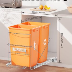 Double 37 Quart Pull Out Trash Can Under Cabinet, Under Sink Trash Can Rack, 70 Liter Total Capacity, Cabinet Trash Can Pull Out Kit, Not Included Can