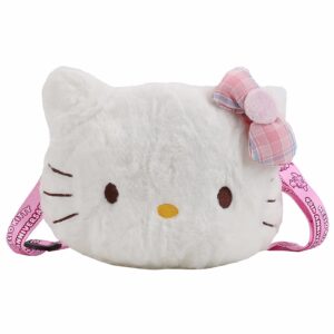 cute plush crossbody purse for girls, bowknot shoulder bag (white)