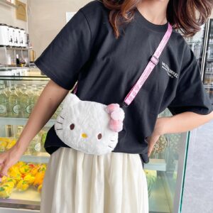 Cute Plush Crossbody Purse for Girls, Bowknot Shoulder Bag (White)