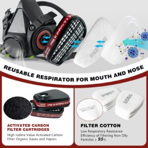 Yingorrs Respirator Mask with Filters, Half Face Gas Mask with Safety Glasses, Asbestos Mask for Resin, Fume, Painting, Welding, Organic Vapor and Dust