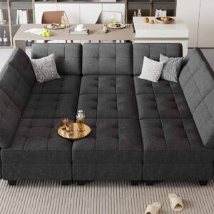 Belffin Modular Sectional Sleeper Sofa Couch with Storage Seat Reversible Modular Sofa Couch Oversized Sleeper Sectional Sofa Bed Set Dark Grey