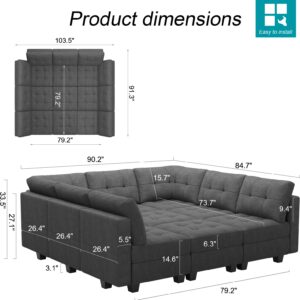 Belffin Modular Sectional Sleeper Sofa Couch with Storage Seat Reversible Modular Sofa Couch Oversized Sleeper Sectional Sofa Bed Set Dark Grey