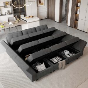 Belffin Modular Sectional Sleeper Sofa Couch with Storage Seat Reversible Modular Sofa Couch Oversized Sleeper Sectional Sofa Bed Set Dark Grey