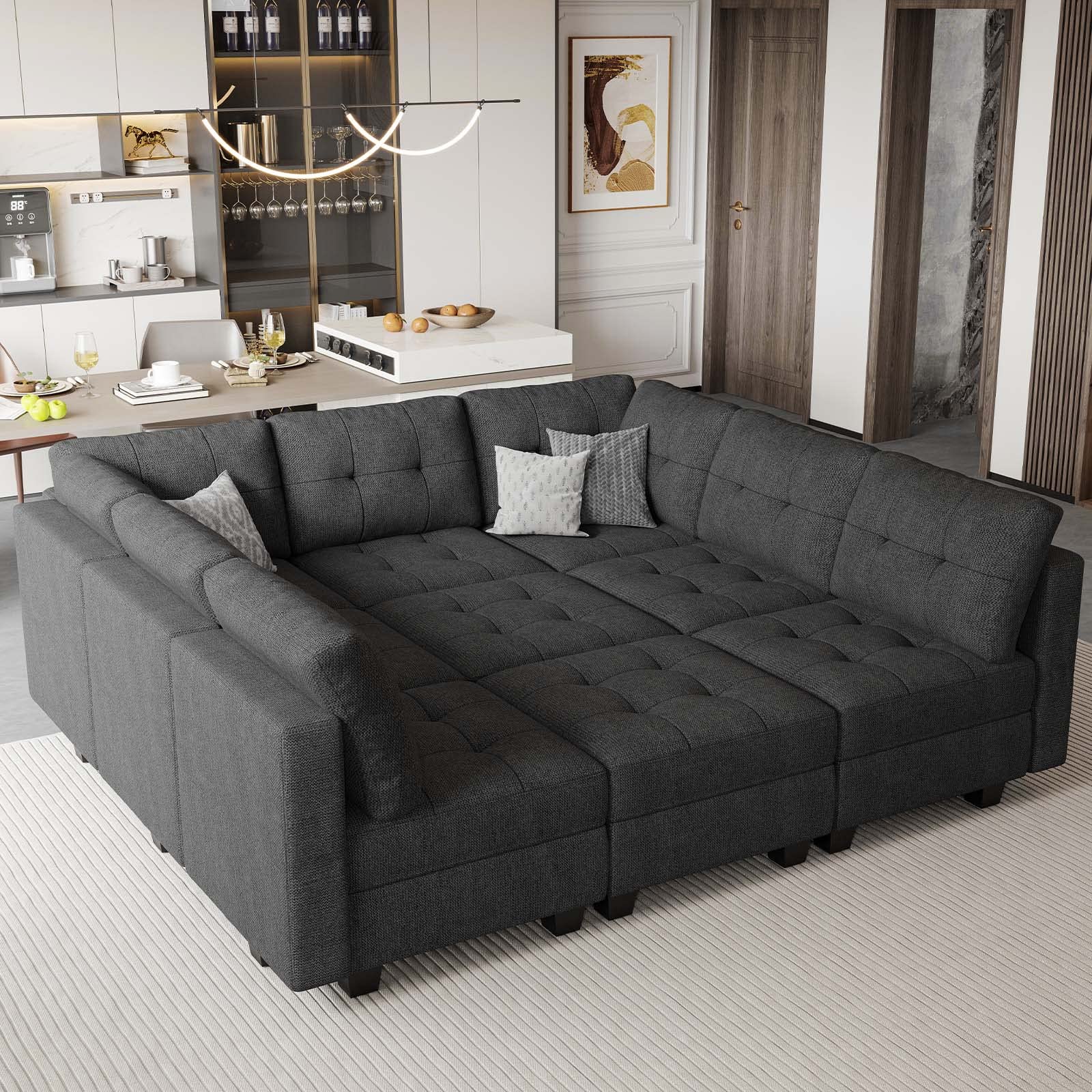 Belffin Modular Sectional Sleeper Sofa Couch with Storage Seat Reversible Modular Sofa Couch Oversized Sleeper Sectional Sofa Bed Set Dark Grey