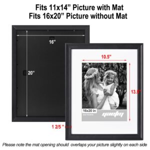 Yaetm 16x20 Picture Frame Matted to 11x14 Set of 2, 1.4" Wide Molding & Distressed Black Poster Frames 16 x 20 inches, Wall Gallery Rustic Frame Set for Wall Mounting (2 pack, Black)