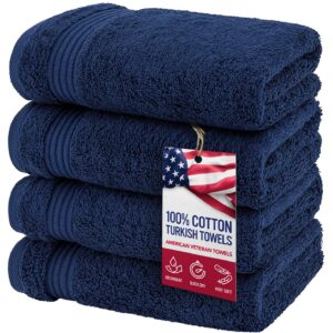 American Veteran Towel, Hand Towels for Bathroom Set of 4, 100% Cotton Turkish Hand Towel Sets Clearance Prime, Soft Hand Face Towels, Navy Blue Hand Towels