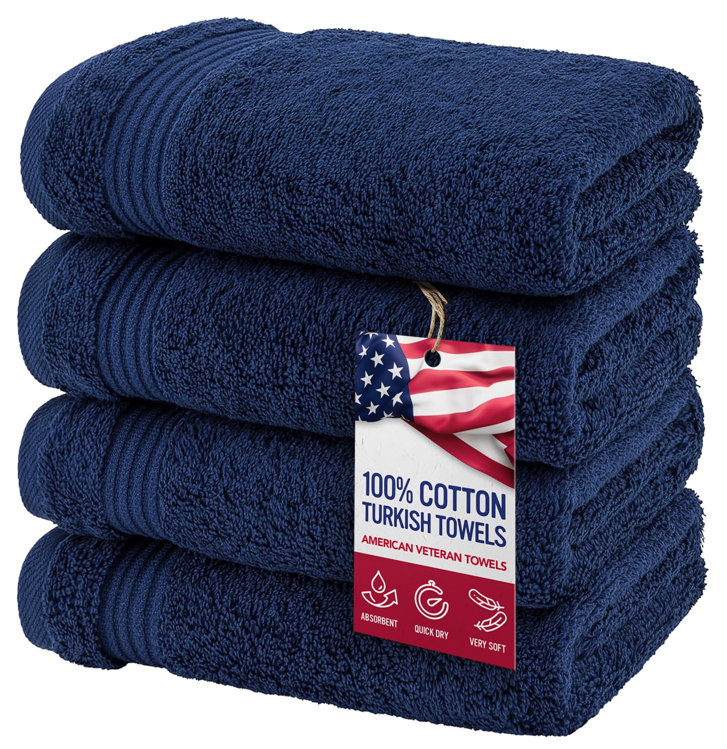 American Veteran Towel, Hand Towels for Bathroom Set of 4, 100% Cotton Turkish Hand Towel Sets Clearance Prime, Soft Hand Face Towels, Navy Blue Hand Towels