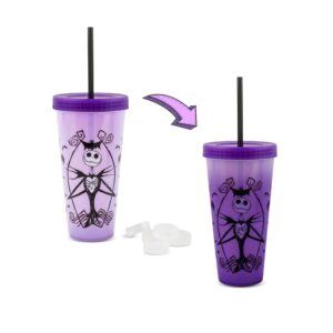 Toynk Disney The Nightmare Before Christmas Jack Skellington Color-Changing Plastic Travel Tumbler | Includes Reusable Straw, Leak-Resistant Lid, Fake Ice Cubes | Holds 24 Ounces