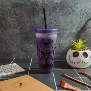 Toynk Disney The Nightmare Before Christmas Jack Skellington Color-Changing Plastic Travel Tumbler | Includes Reusable Straw, Leak-Resistant Lid, Fake Ice Cubes | Holds 24 Ounces