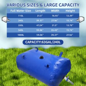 63gal Water Storage Bladder with Valve,Portable Large Capacity Water Tank,Collapsible Rain Barrel & Water Storage Container,for Camping,Fire Protection, Agricultural Irrigation & Emergency Water(240L)