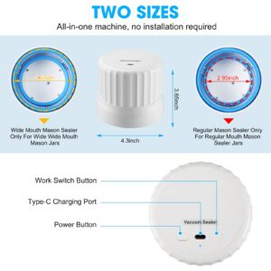 Electric Mason Jar Vacuum Sealer Kit :Cordless Vacuum Sealer Kit for Wide Mouth and Regular Mouth Mason Jars, Jars Sealing Hood with Electric Vacuum Pump and Jar Lids for Food Storage