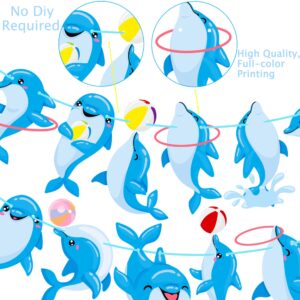 Dolphin Birthday Banner Decorations Dolphin Birthday Party Decorations Supplies Blue Glitter Dolphin Happy Birthday Banner Decorations for Under the Sea Themed Birthday Party Baby Shower Supplies