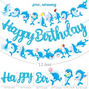 Dolphin Birthday Banner Decorations Dolphin Birthday Party Decorations Supplies Blue Glitter Dolphin Happy Birthday Banner Decorations for Under the Sea Themed Birthday Party Baby Shower Supplies