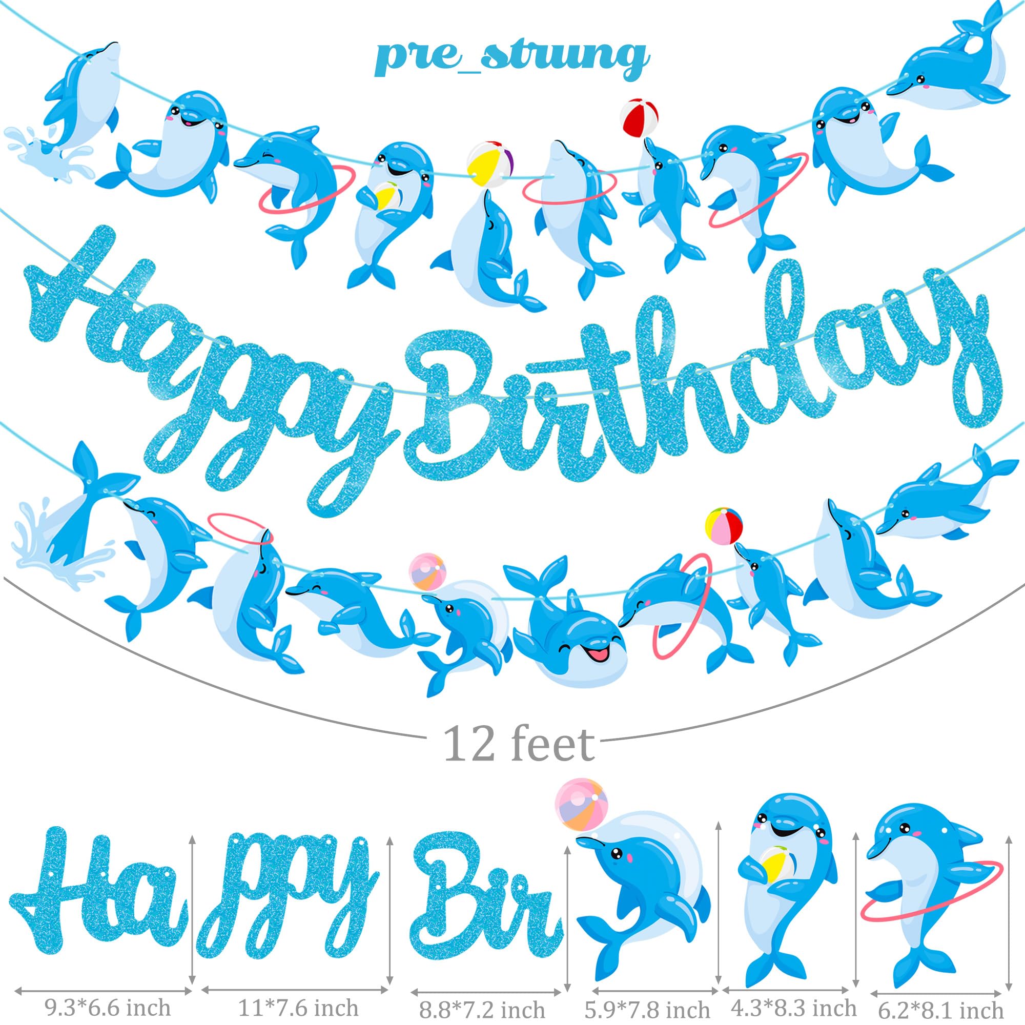 Dolphin Birthday Banner Decorations Dolphin Birthday Party Decorations Supplies Blue Glitter Dolphin Happy Birthday Banner Decorations for Under the Sea Themed Birthday Party Baby Shower Supplies