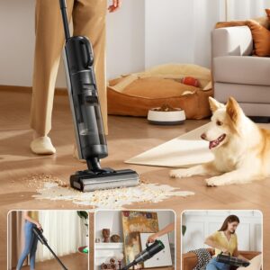 dreame H12 Dual Smart Wet Dry Vacuum Cleaner, Floor Cleaner Mop Combo 4-in-1 Cordless Vacuum for Multi-Surface, One-Step Self Cleaning with Hot Air Drying, Black