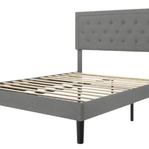 Allewie Queen Size Bed Frame Upholstered Platform Bed with Adjustable Headboard, Button Tufted, Wood Slat Support, Easy Assembly, Light Grey