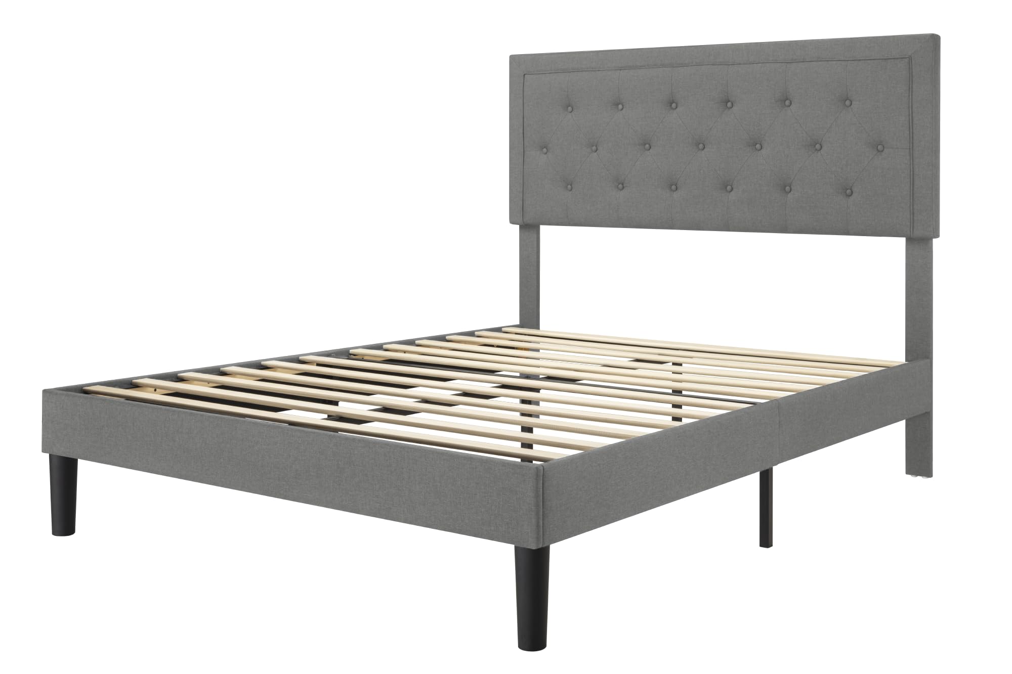 Allewie Queen Size Bed Frame Upholstered Platform Bed with Adjustable Headboard, Button Tufted, Wood Slat Support, Easy Assembly, Light Grey