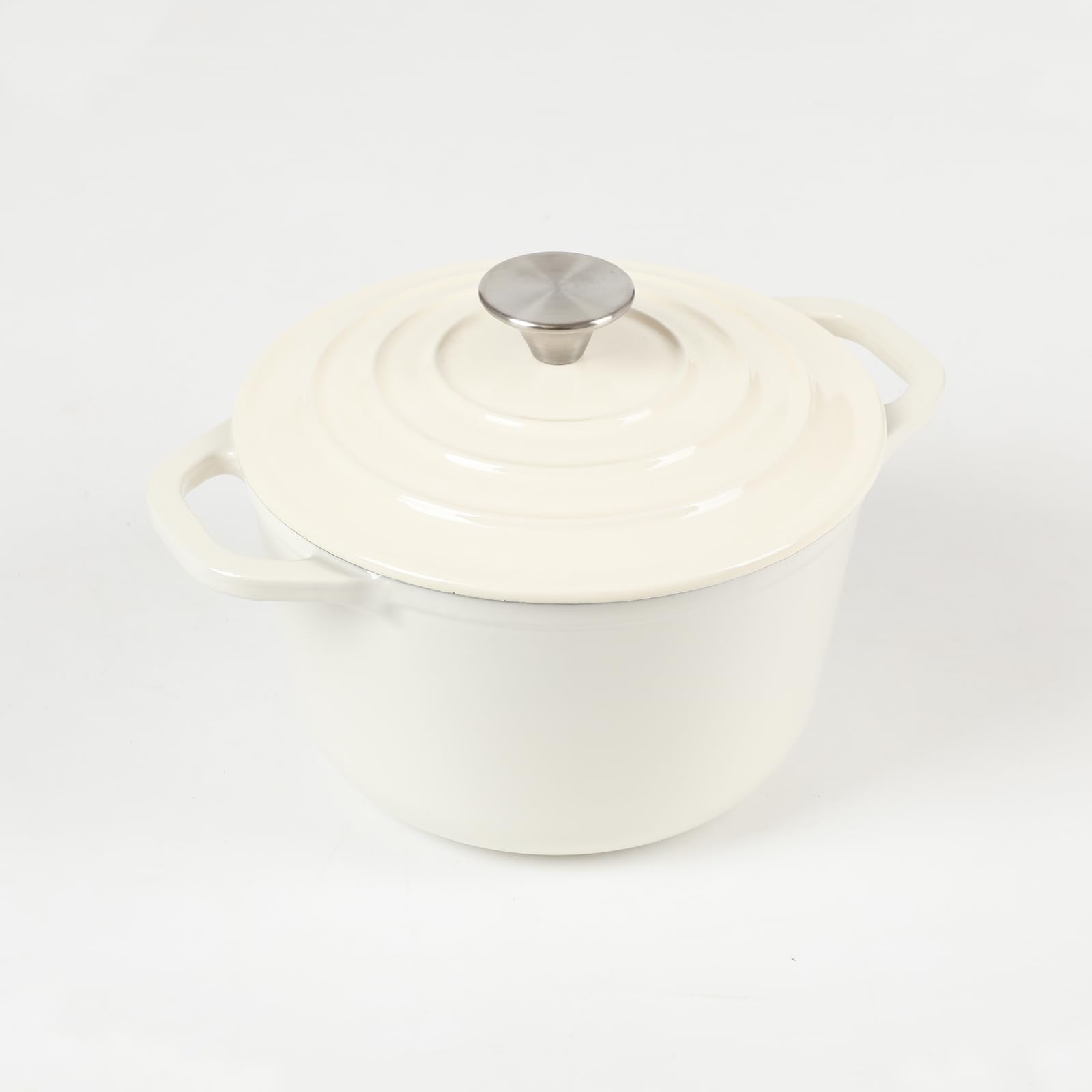 HAWOK Enameled Cast Iron Dutch Oven with Lid, 1.5 Quart Deep Round Dutch Oven with Dual Handles, Oyster White