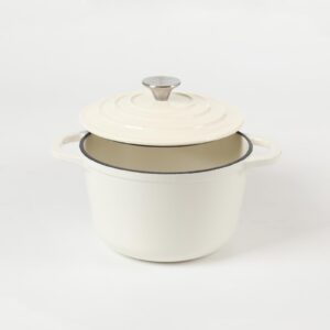 HAWOK Enameled Cast Iron Dutch Oven with Lid, 1.5 Quart Deep Round Dutch Oven with Dual Handles, Oyster White