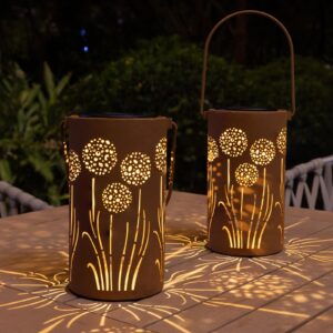 solar lanterns outdoor waterproof - dandelion solar table lamp metal decoration, solar table lights for desk patio lawn patio pathway landscape courtyard backyard yard garden art decor(2 pack)