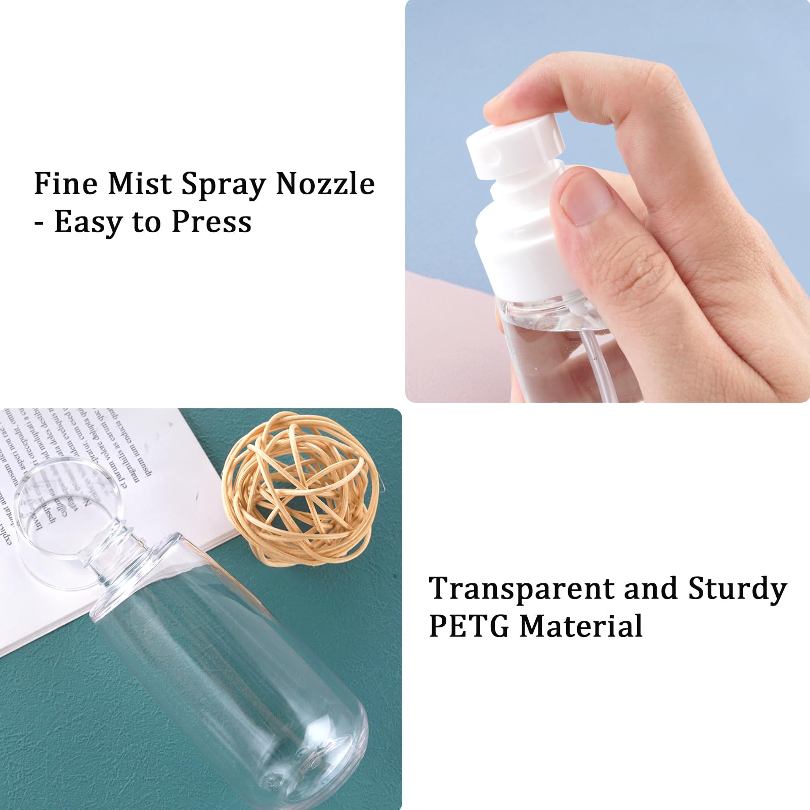 Cosywell Fine Mist Spray Bottle TSA Approved 3.4oz 100ml 3 Pack Empty Cosmetic Refillable Travel Containers Plastic Spray Bottle for Perfume Essential Oils Toners Rose Water Cosmetics (3Clear)