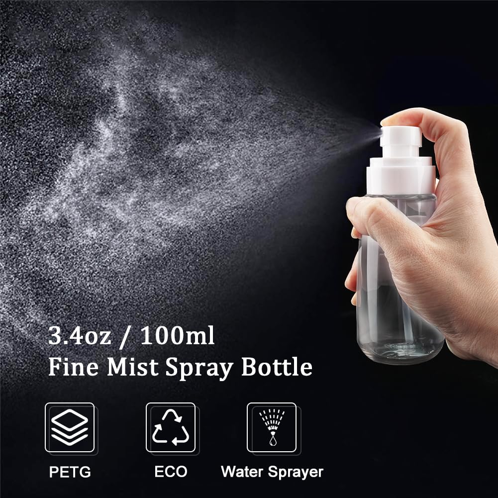 Cosywell Fine Mist Spray Bottle TSA Approved 3.4oz 100ml 3 Pack Empty Cosmetic Refillable Travel Containers Plastic Spray Bottle for Perfume Essential Oils Toners Rose Water Cosmetics (3Clear)