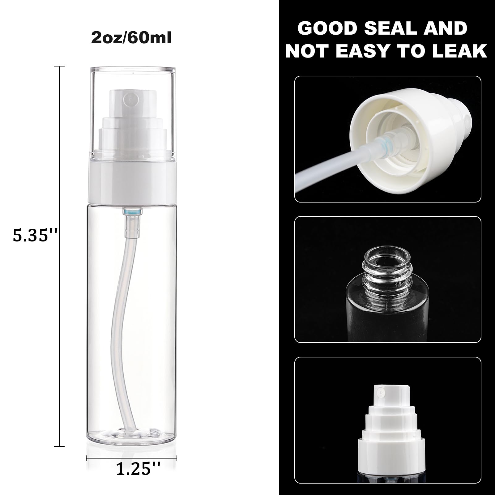 Fine Mist Spray Bottle Plastic Spray Bottles 2oz/60ml 5 Pack Makeup Setting Spray Bottle TSA Approved Empty Cosmetic Refillable Travel Bottle Containers Sprayer for Water,Perfume,Essential Oils,Skincare Makeup Lotion,Face & Hair Mist