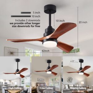 FXZZ 42" Wood Ceiling Fans with Lights and Remote, Quiet Reversible DC Motor and 3 Color LED Light, 3 Blades 6 Speed Ceiling Fan for Farmhouse Living Room Bedroom Dining Room Workroom Study