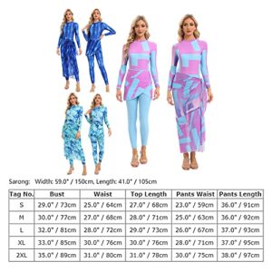 Burkini Swimsuits for Women Muslim Full Coverage Swimsuit Modest Swimwear Long Sleeve One Piece Bathing Suit + Swim Pants + Skirt + Mesh Sarong Coverup Sun Protection Swimming Suit Hot Pink 4PCS S