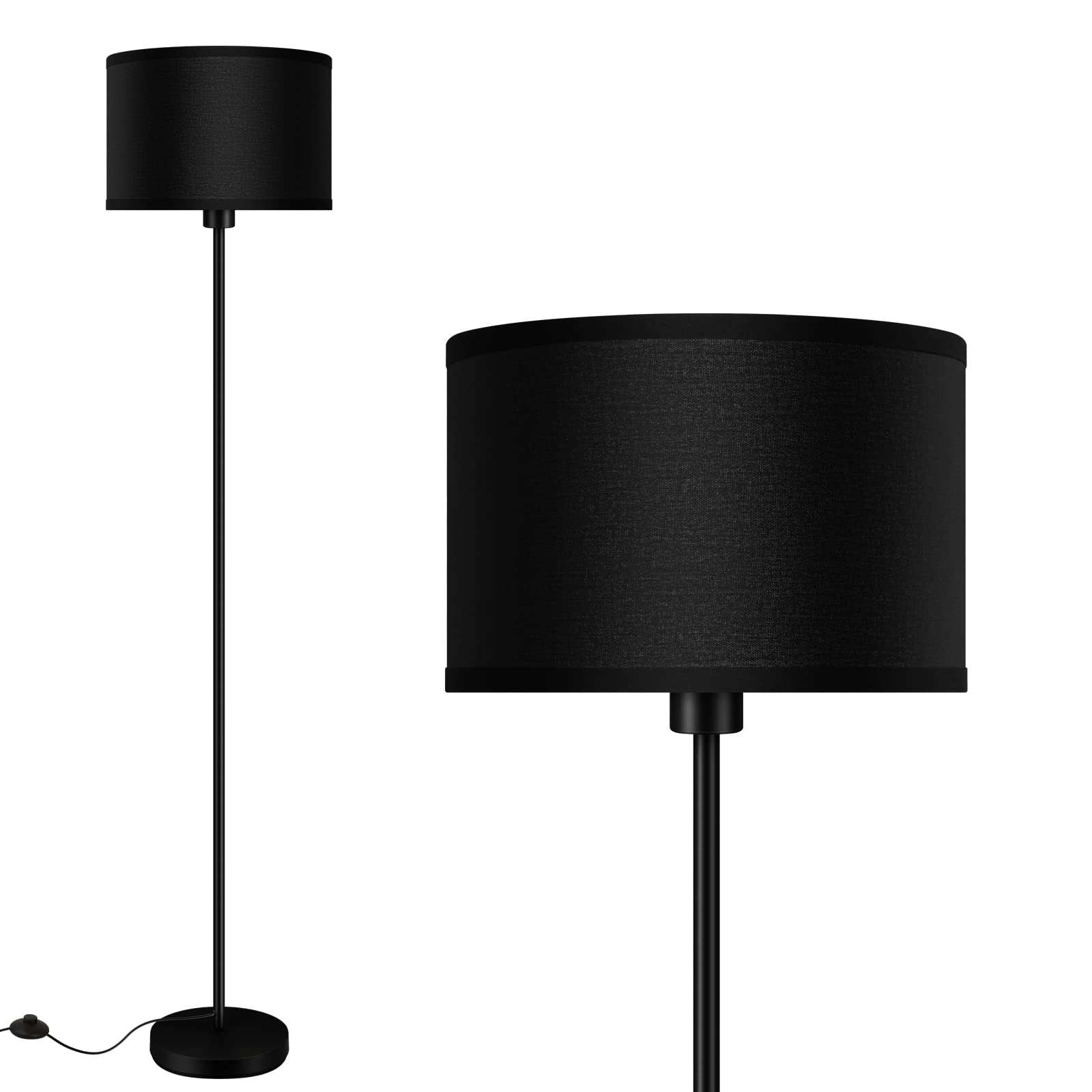 Floor Lamps for Living Room, Modern Standing Lamp with Bulb(12W, 2700K), Black Lamp Shades, Foot Switch, Simple Pole Lamps Corner Lamp for Bedroom,Office, Living Room, Den, Bright Reading Floor Lamp