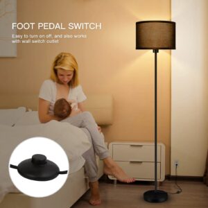 Floor Lamps for Living Room, Modern Standing Lamp with Bulb(12W, 2700K), Black Lamp Shades, Foot Switch, Simple Pole Lamps Corner Lamp for Bedroom,Office, Living Room, Den, Bright Reading Floor Lamp