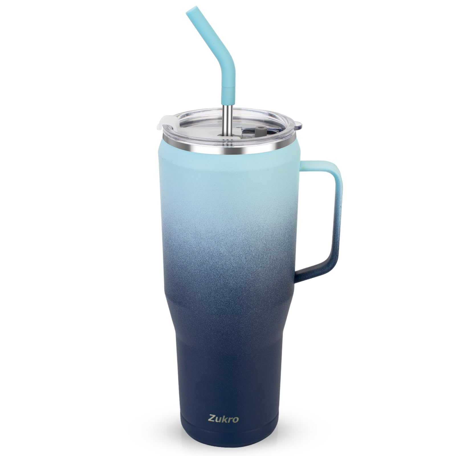 Zukro 50 oz Mug Tumbler With Handle and Straw, Vacuum Insulated Stainless Steel Large Cup with Lid,Fit in Cup Holder,No Sweat,Keep Drinks Cold 30 Hours, Dishwasher Safe, Bluewave