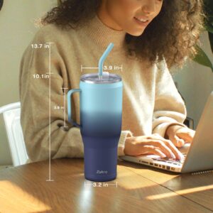 Zukro 50 oz Mug Tumbler With Handle and Straw, Vacuum Insulated Stainless Steel Large Cup with Lid,Fit in Cup Holder,No Sweat,Keep Drinks Cold 30 Hours, Dishwasher Safe, Bluewave