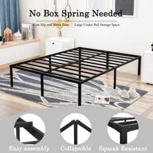 Yedop 18 Inch Full Size Metal Bed Frame, Full Bed Frame No Box Spring Needed, 2500 lbs Heavy Duty Steel Slat Support, Non-Slip, Noise Free, Sturdy Metal Bed Frame, Black